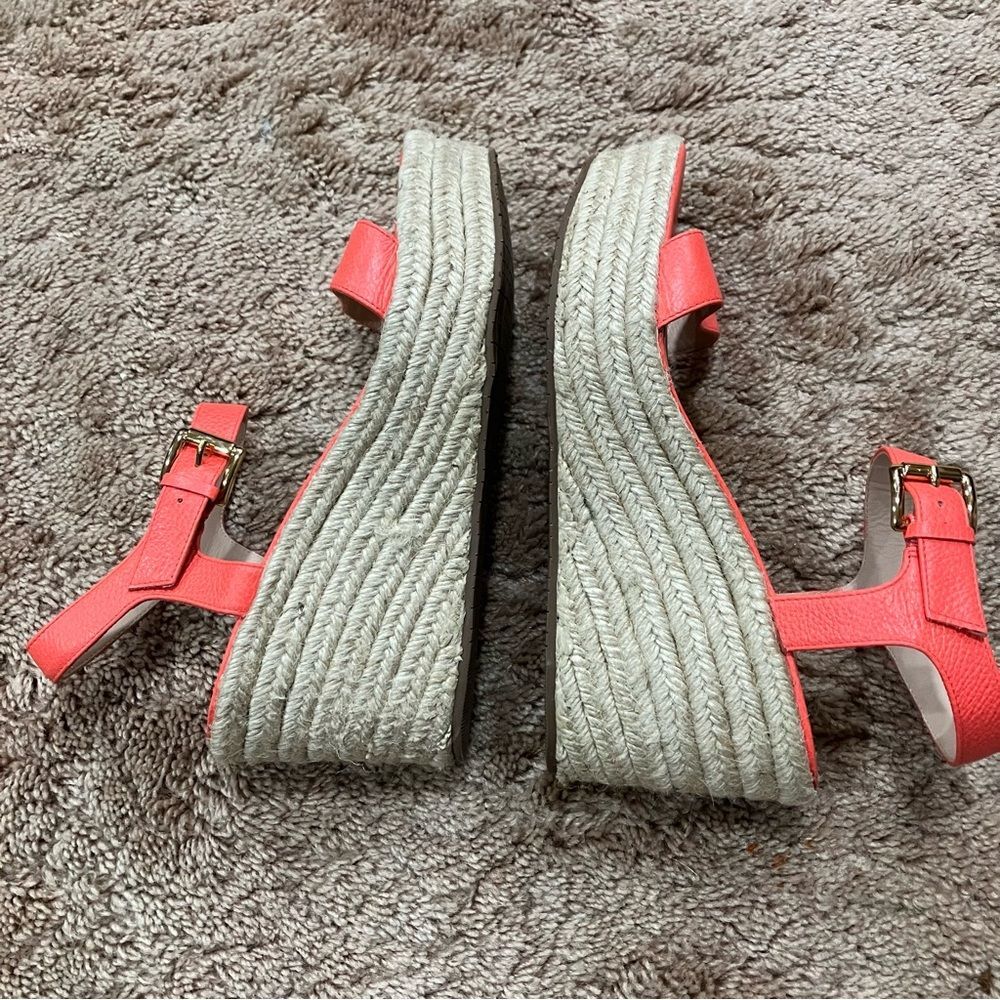 Kate Spade New York Tarin Pop Coral Tumbled Leather Espadrille Wedge Sandals 10 - Picture 13 of 16